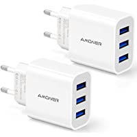 Amoner Cargador USB de Pared con 3 Puertos Cargador USB 3A Una Corriente Máxima de 2-4A Cargador Móvil para Todos Los…